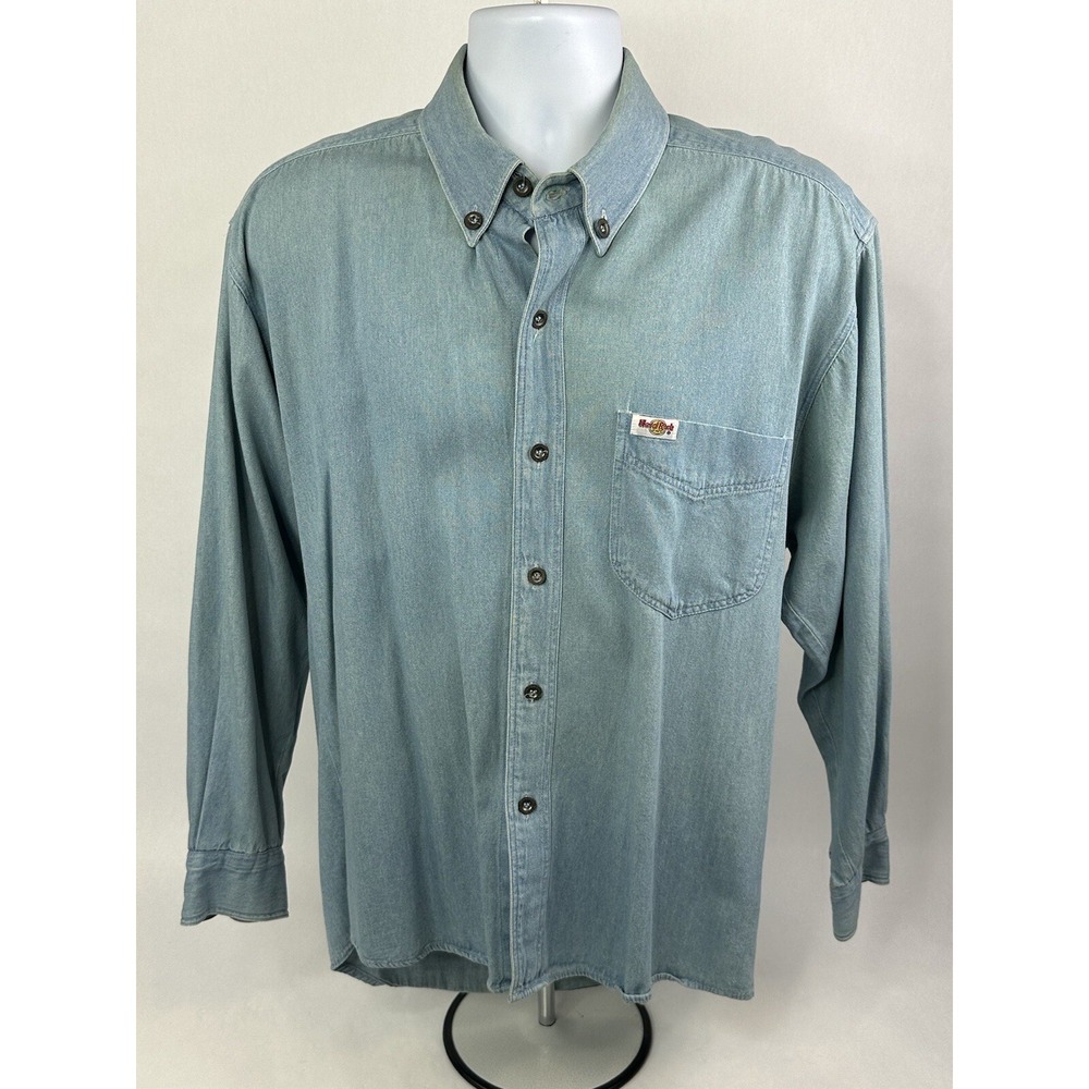 Vintage Hard Rock Cafe Acapulco Denim Shirt Mens Large Stitched Long Sleeve